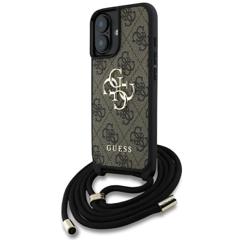 Guess 4G Big Logo Cord Strap Crossbody - Case for iPhone 16 (brown)