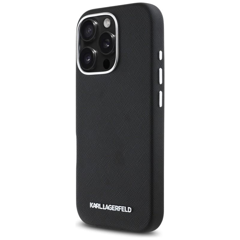 Karl Lagerfeld Saffiano Full Wrapped Elongated Metal Logo MagSafe - Case for iPhone 16 Pro (black) - 2