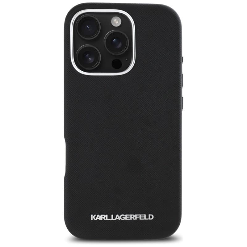 Karl Lagerfeld Saffiano Full Wrapped Elongated Metal Logo MagSafe - Case for iPhone 16 Pro (black) - 3