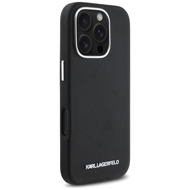 Karl Lagerfeld Saffiano Full Wrapped Elongated Metal Logo MagSafe - Case for iPhone 16 Pro (black) - 4