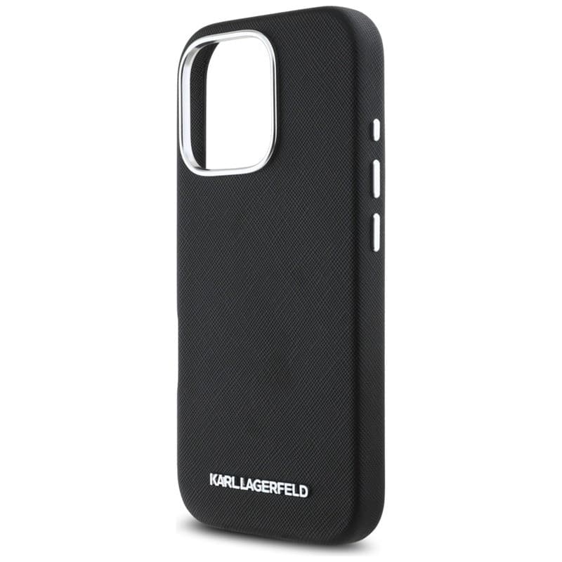 Karl Lagerfeld Saffiano Full Wrapped Elongated Metal Logo MagSafe - Case for iPhone 16 Pro (black) - 6
