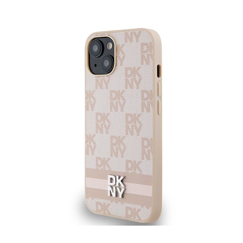 DKNY Leather Checkered Mono Pattern & Printed Stripes - Case for iPhone 15 Plus / 14 Plus (pink) - 2
