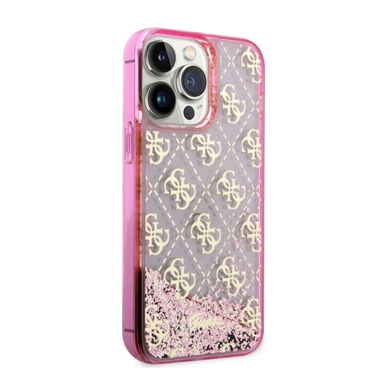 Guess Liquid Glitter Transculent 4G - Case for iPhone 14 Pro Max (Pink) - 4