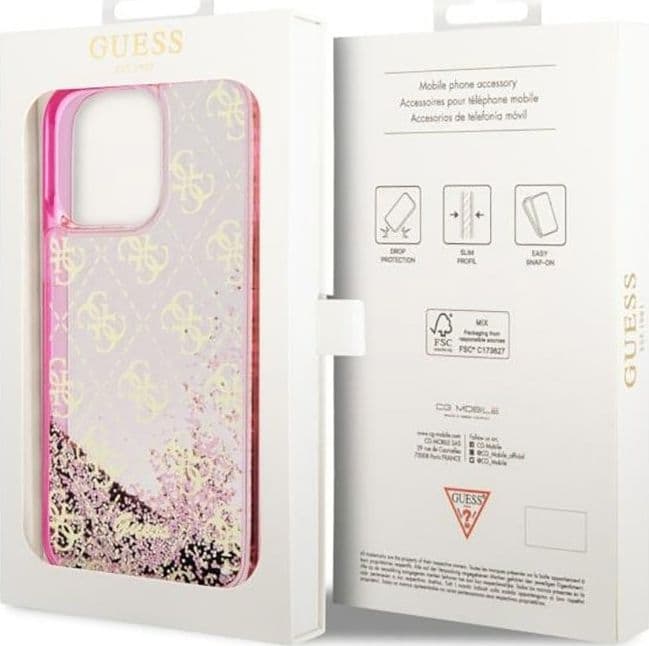 Guess Liquid Glitter Transculent 4G - Case for iPhone 14 Pro Max (Pink) - 8