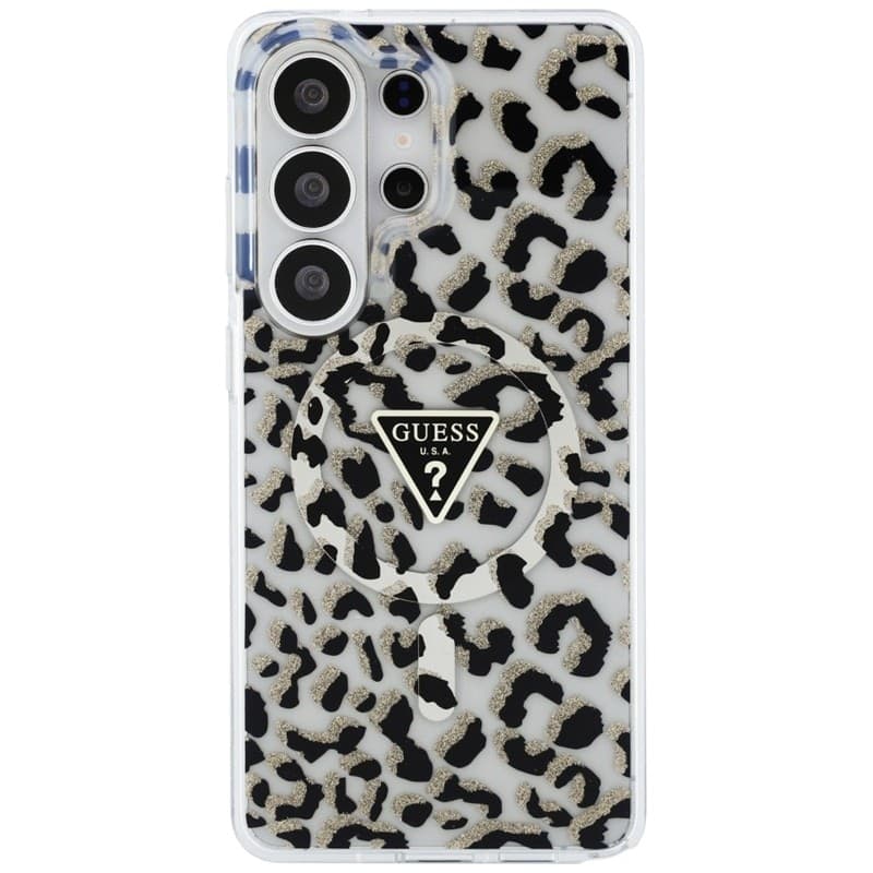 Custodia Guess IML Leopard Print Triangle MagSafe per Samsung Galaxy S26 Ultra (nera) - 3