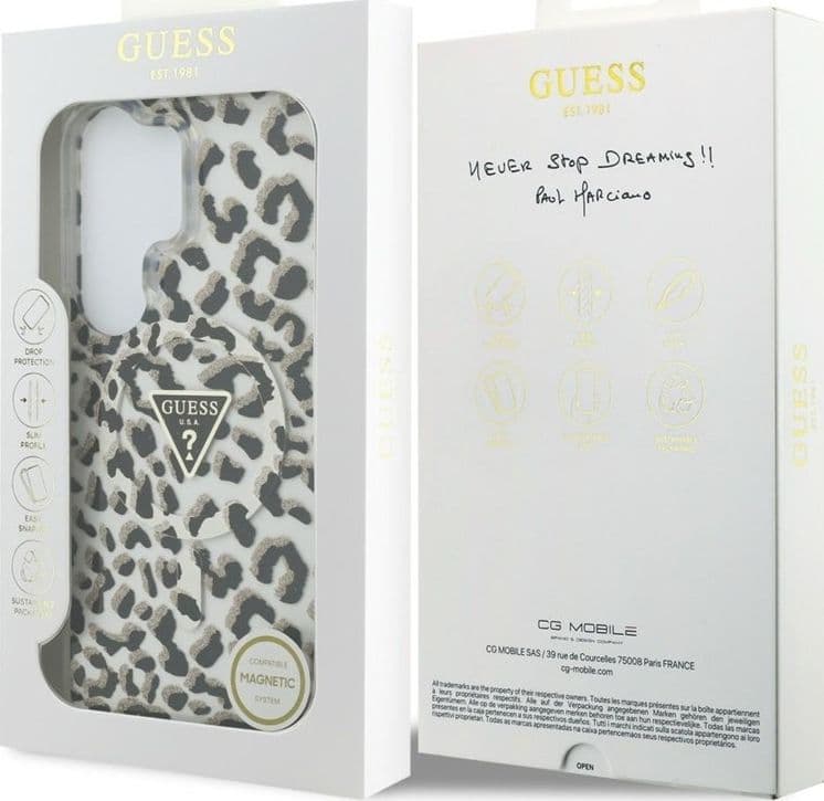 Custodia Guess IML Leopard Print Triangle MagSafe per Samsung Galaxy S26 Ultra (nera) - 8