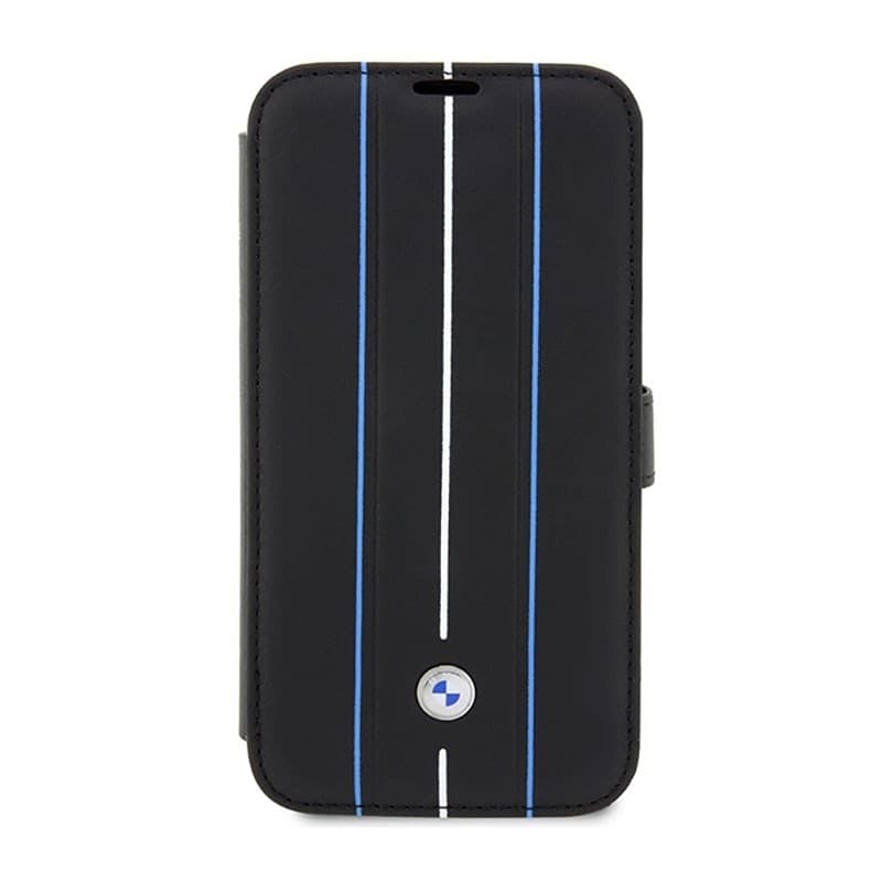 BMW Booktype Leather Stamp Blue Lines - Case for iPhone 14 Pro (Black) - 2