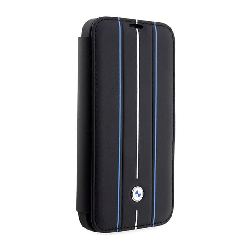 BMW Booktype Leather Stamp Blue Lines - Case for iPhone 14 Pro (Black) - 3