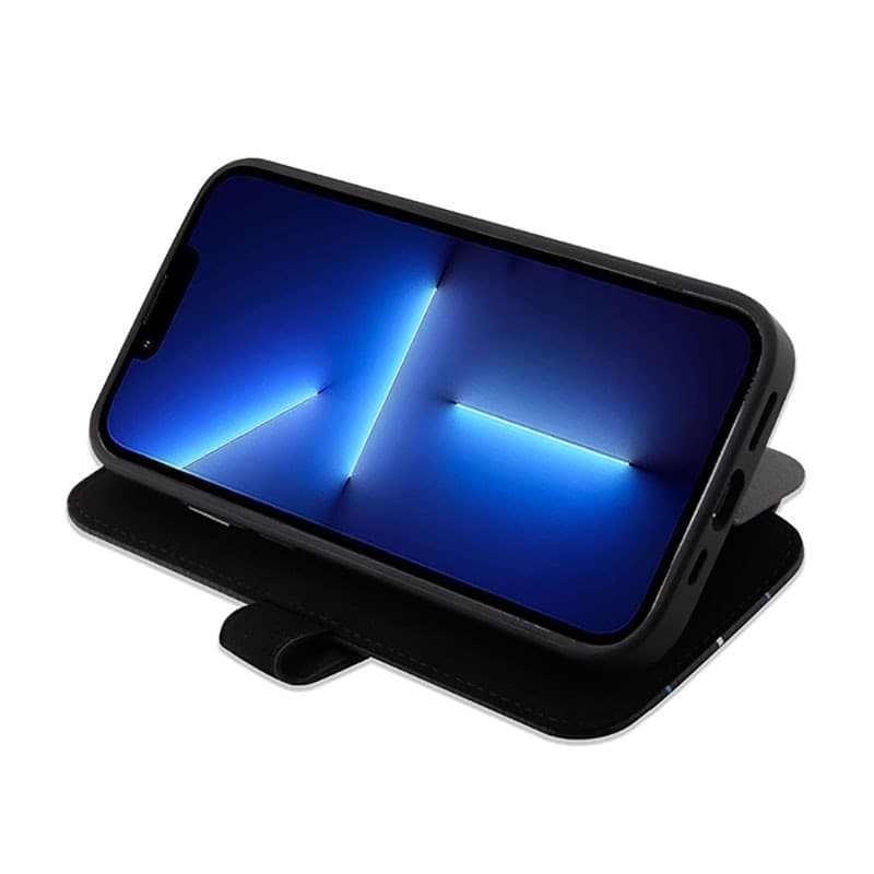 BMW Booktype Leather Stamp Blue Lines - Case for iPhone 14 Pro (Black) - 5
