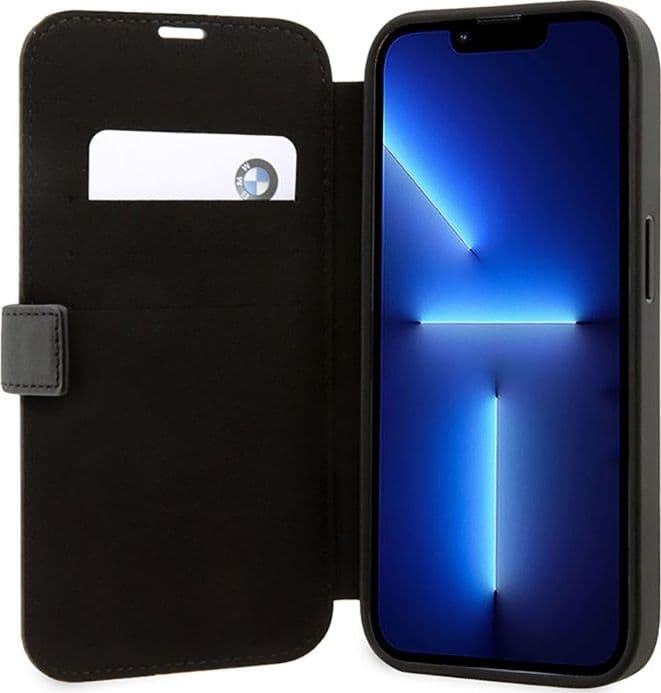 BMW Booktype Leather Stamp Blue Lines - Case for iPhone 14 Pro (Black) - 6