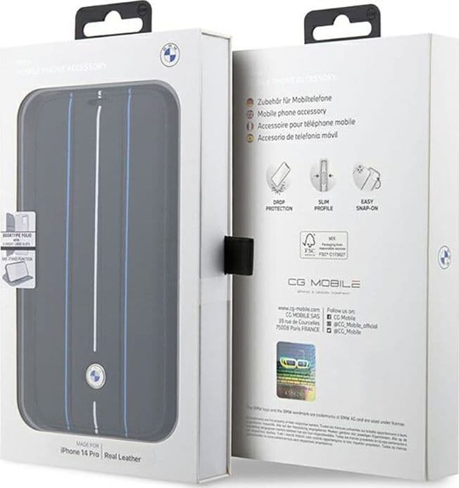 BMW Booktype Leather Stamp Blue Lines - Case for iPhone 14 Pro (Black) - 7