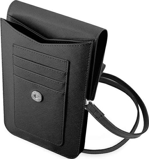 Guess Wallet Saffiano Triangle Logo Phone Bag (Black) - 4