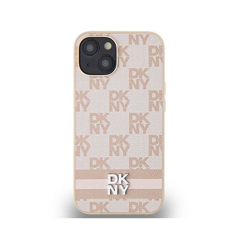 DKNY Leather Checkered Mono Pattern & Printed Stripes - Case for iPhone 15 / 14 / 13 (pink) - 3