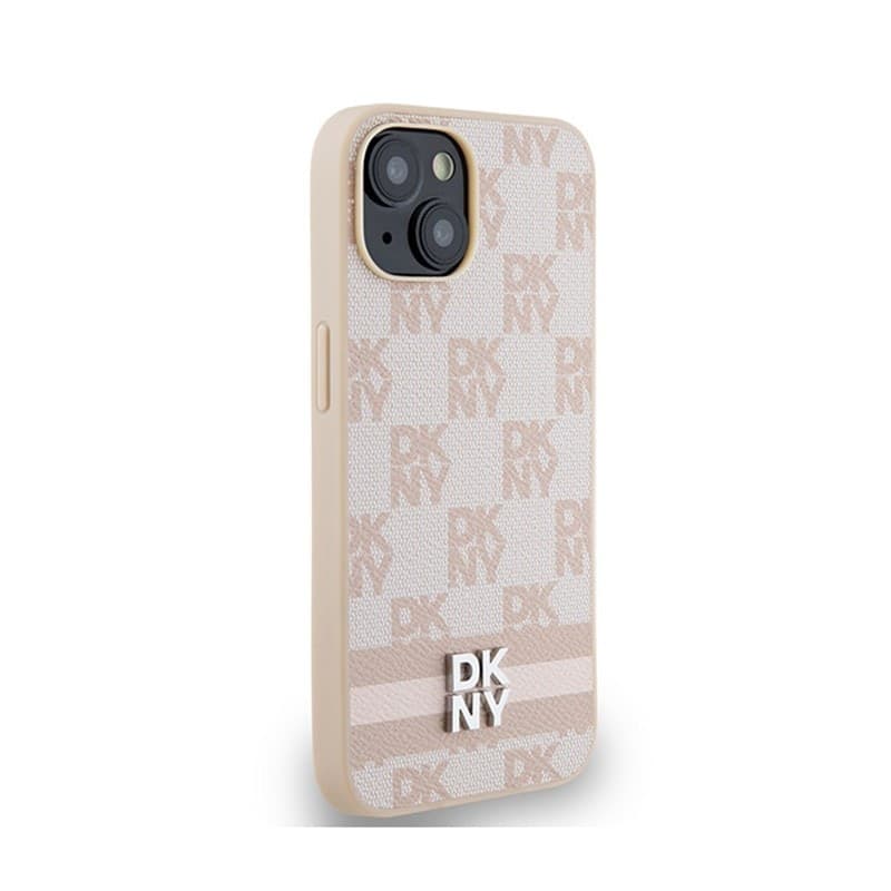 DKNY Leather Checkered Mono Pattern & Printed Stripes - Case for iPhone 15 / 14 / 13 (pink) - 4