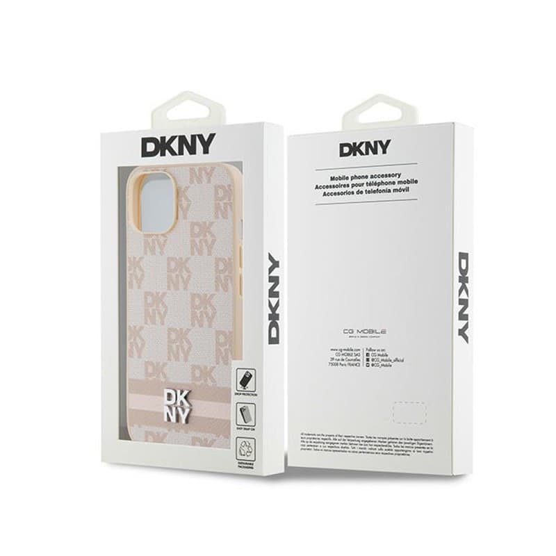 DKNY Leather Checkered Mono Pattern & Printed Stripes - Case for iPhone 15 / 14 / 13 (pink) - 8