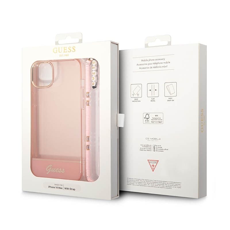 Guess Translucent Pearl Strap - Case for iPhone 14 Plus (Pink) - 7