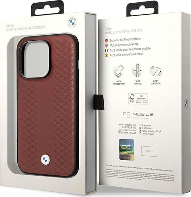BMW Leather Diamond Pattern MagSafe - Case for iPhone 14 Pro Max (Burgundian) - 8
