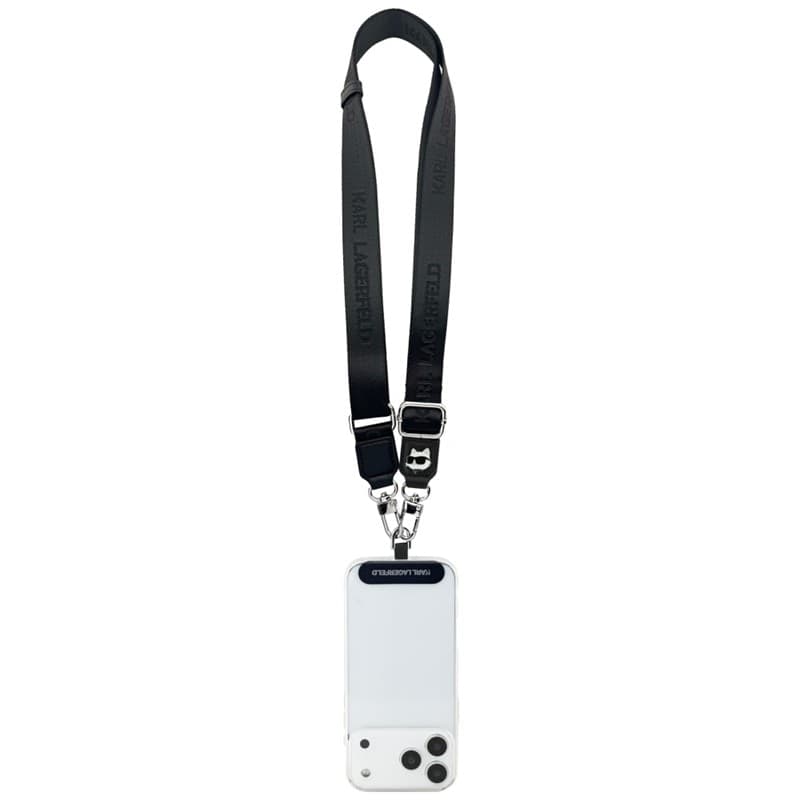Karl Lagerfeld Universal Crossbody Strap Tether Patch Choupette Metal Logo - Universal Phone Strap / Lanyard (Black) - 3