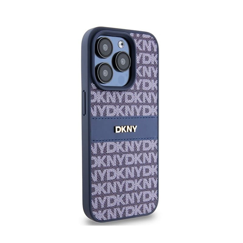 DKNY Leather Mono Stripe & Metal Logo - Case for iPhone 15 Pro (blue) - 4