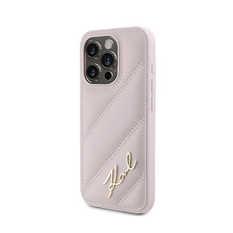 Karl Lagerfeld Diagonal Quilted Script - Case for iPhone 15 Pro (Pink) - 2