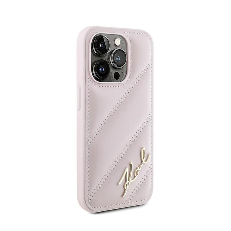 Karl Lagerfeld Diagonal Quilted Script - Case for iPhone 15 Pro (Pink) - 4