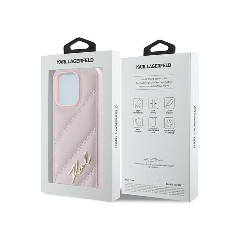 Karl Lagerfeld Diagonal Quilted Script - Case for iPhone 15 Pro (Pink) - 8