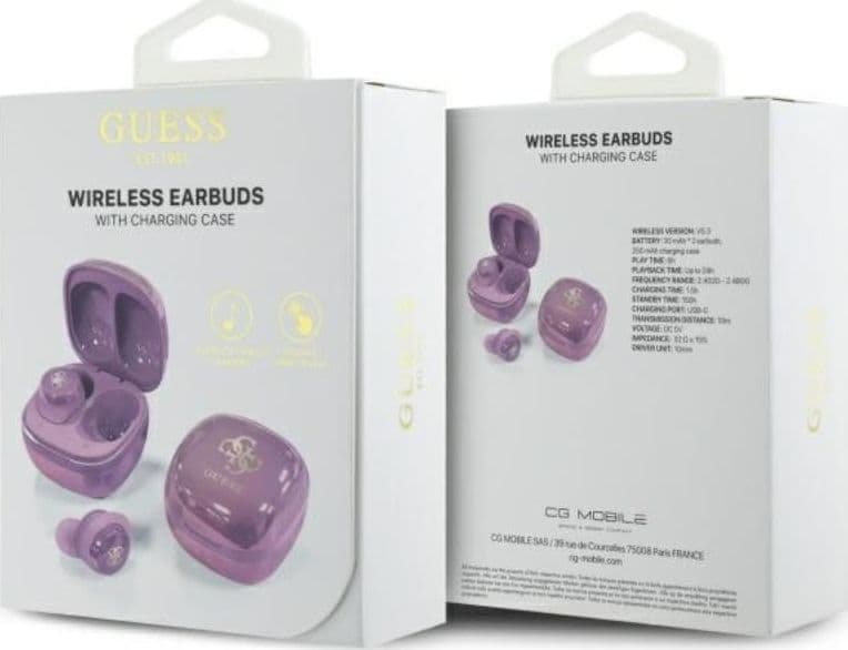 Guess 4G Printed Logo - Bluetooth TWS Headphones + Charging Case (Purple) - 6