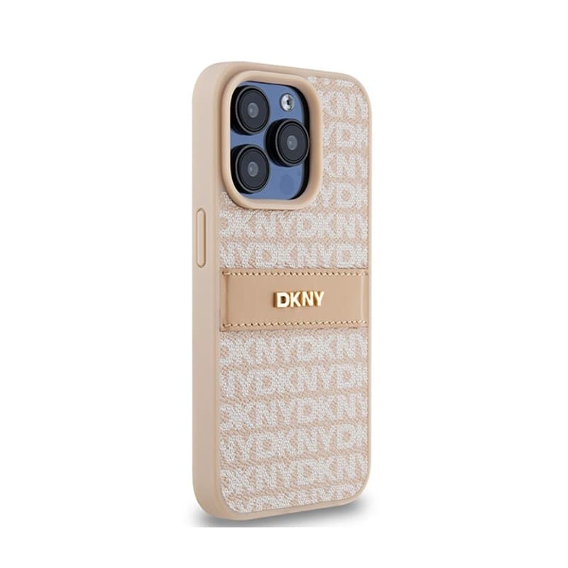 DKNY Leather Mono Stripe & Metal Logo - iPhone 15 Pro Case (pink) - 4