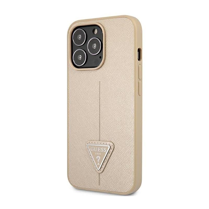 Guess Saffiano Triangle Logo Case - Case for iPhone 14 Pro (Beige) - 2