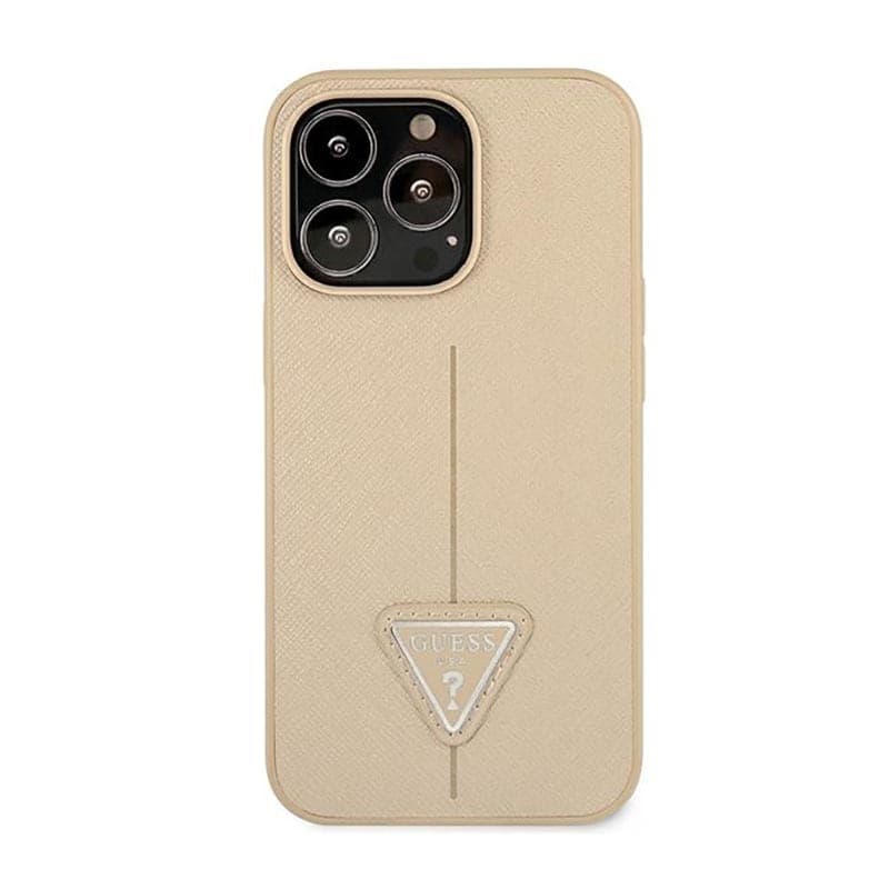 Guess Saffiano Triangle Logo Case - Case for iPhone 14 Pro (Beige) - 3