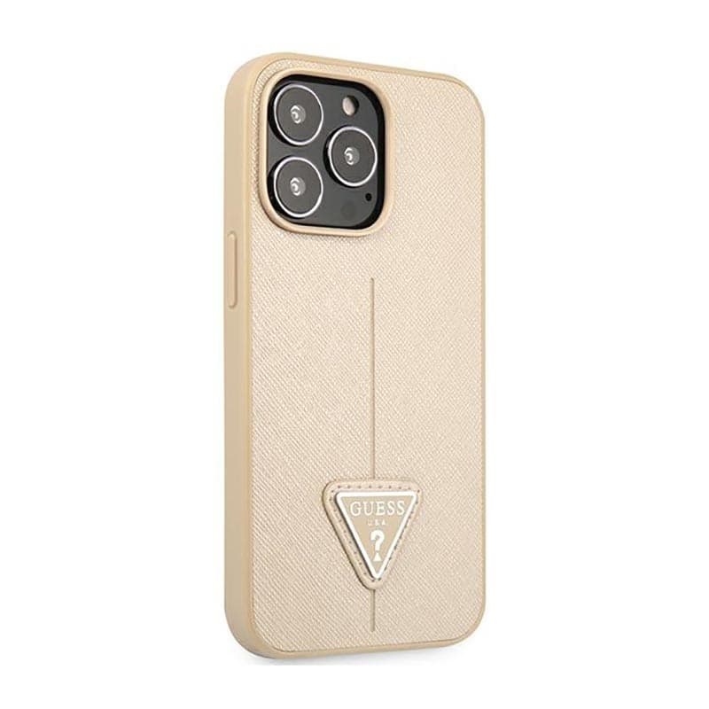 Guess Saffiano Triangle Logo Case - Case for iPhone 14 Pro (Beige) - 4