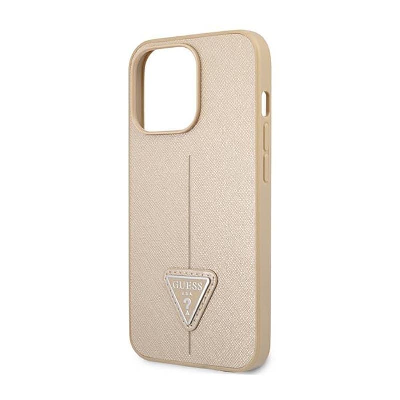 Guess Saffiano Triangle Logo Case - Case for iPhone 14 Pro (Beige) - 6