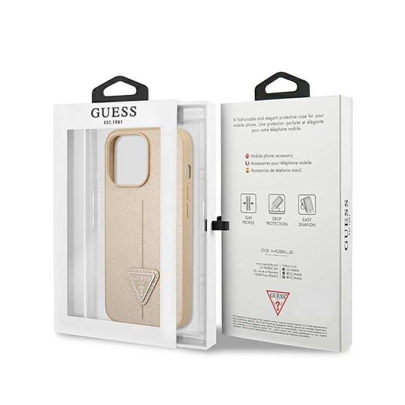Guess Saffiano Triangle Logo Case - Case for iPhone 14 Pro (Beige) - 8