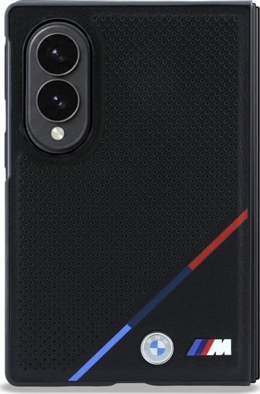 Custodia per Samsung Galaxy Z Fold 8 in pelle BMW M traforata con strisce tricolore e logo in metallo MagSafe (nera) - 2