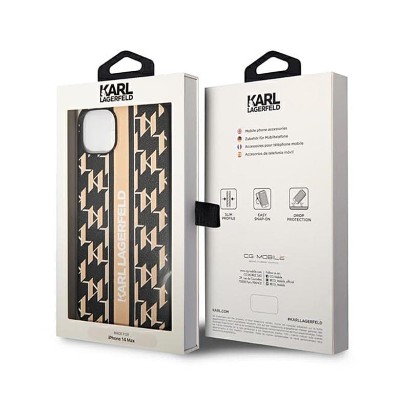 Karl Lagerfeld Monogram Stripe - Case for iPhone 14 Plus (Brown) - 8