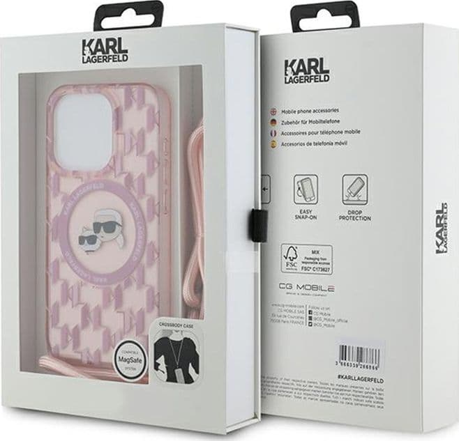 Karl Lagerfeld IML Crossbody Monogram Karl & Choupette Head MagSafe - Case for iPhone 15 Pro Max (Pink) - 7