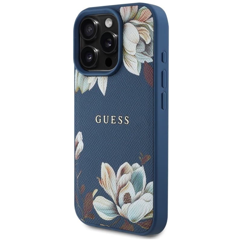 Guess Grained Printed Flower Pattern MagSafe - Case for iPhone 16 Pro (blue) - 2
