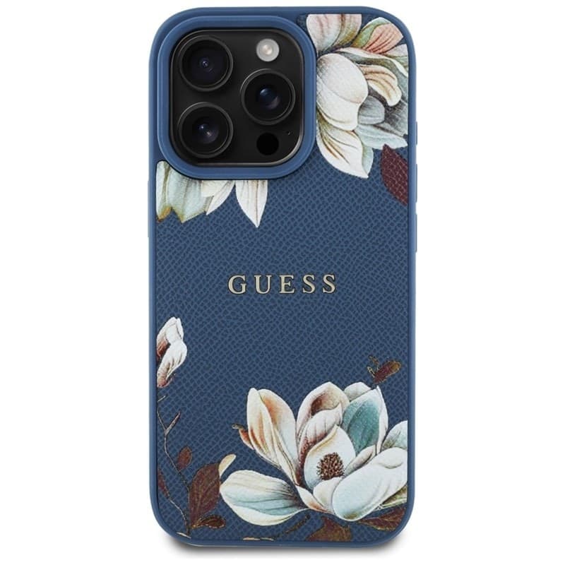 Guess Grained Printed Flower Pattern MagSafe - Case for iPhone 16 Pro (blue) - 3