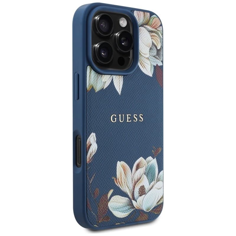 Guess Grained Printed Flower Pattern MagSafe - Case for iPhone 16 Pro (blue) - 4