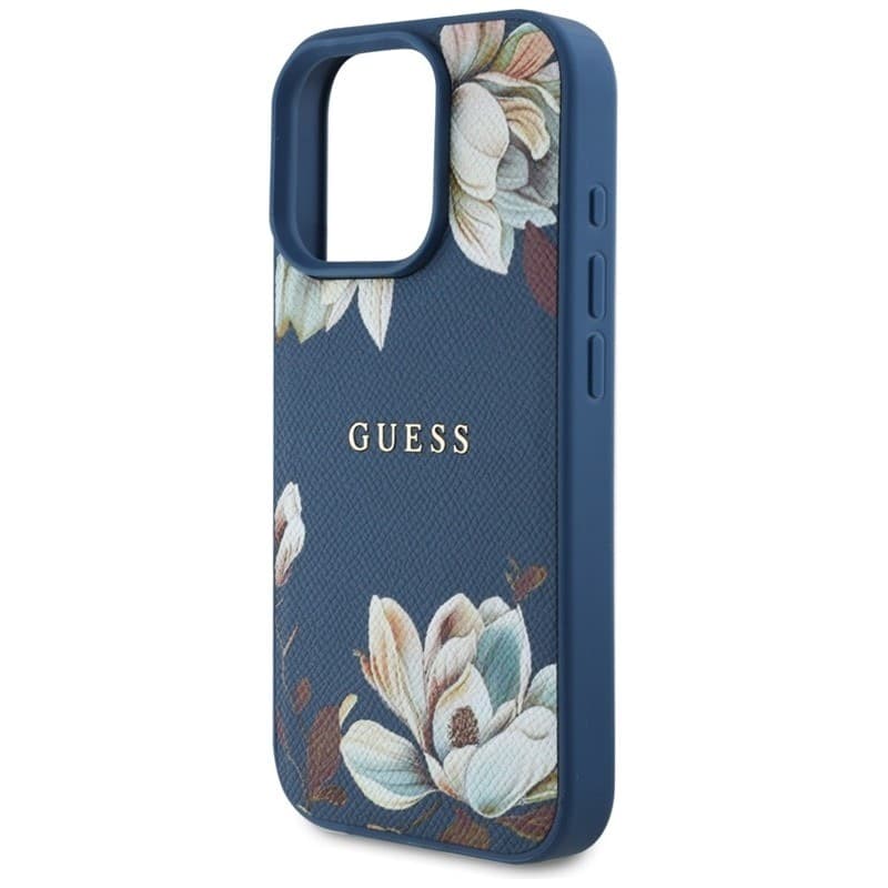 Guess Grained Printed Flower Pattern MagSafe - Case for iPhone 16 Pro (blue) - 6