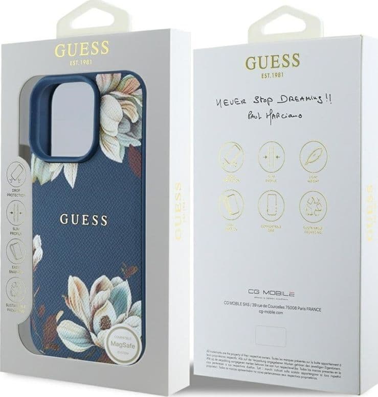 Guess Grained Printed Flower Pattern MagSafe - Case for iPhone 16 Pro (blue) - 8
