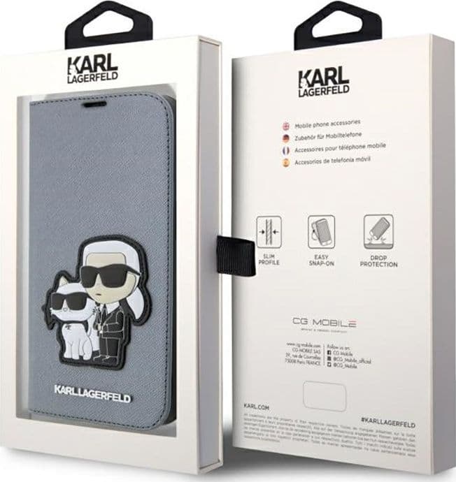 Karl Lagerfeld Booktype NFT Saffiano Karl & Choupette - Case for iPhone 14 Pro Max (Silver) - 7