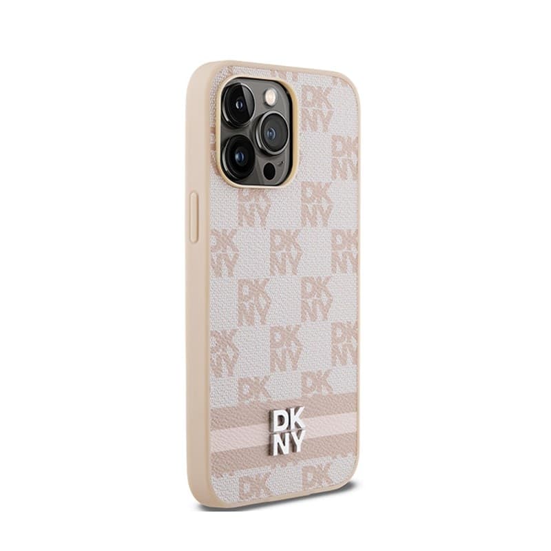 DKNY Leather Checkered Mono Pattern & Printed Stripes - Case for iPhone 14 Pro Max (pink) - 4