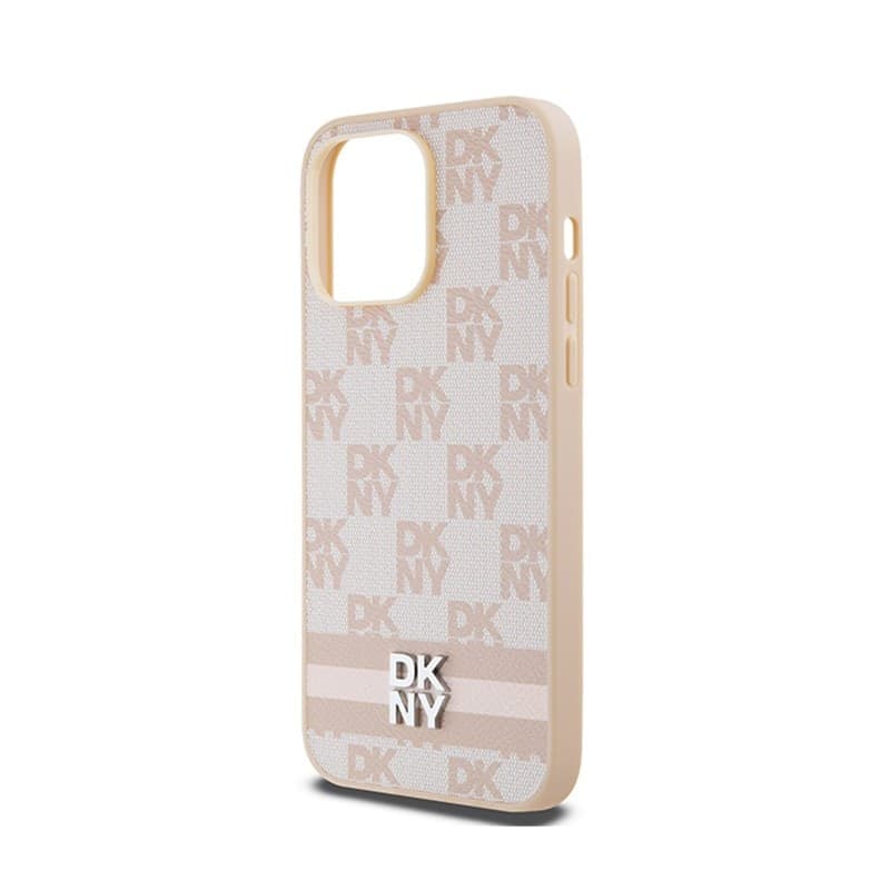 DKNY Leather Checkered Mono Pattern & Printed Stripes - Case for iPhone 14 Pro Max (pink) - 6