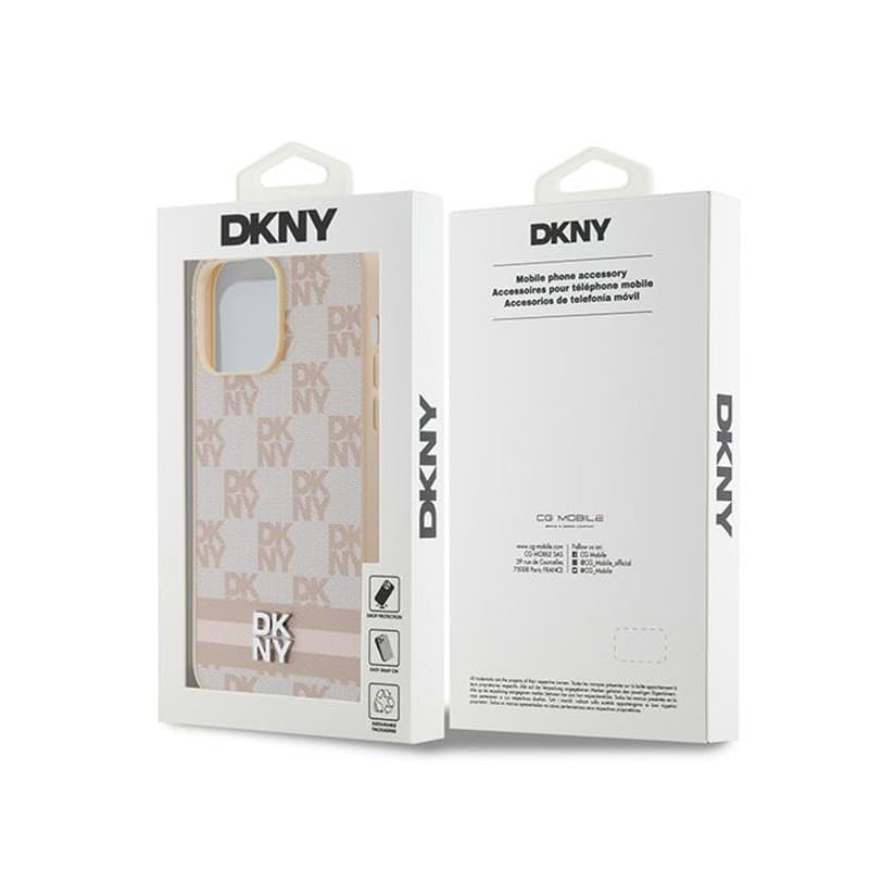DKNY Leather Checkered Mono Pattern & Printed Stripes - Case for iPhone 14 Pro Max (pink) - 8