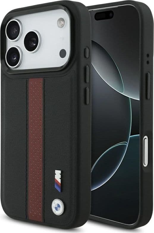 Custodia MagSafe con logo BMW M a strisce perforate per iPhone 17 Pro (rossa)