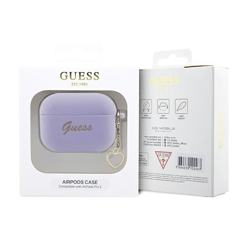 Guess Silicone Heart Charm - Case for Apple AirPods Pro 2 (Purple) - 4