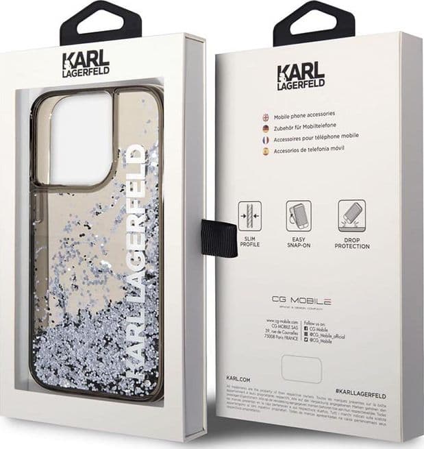 Karl Lagerfeld Liquid Glitter Translucent Elongated Logo Case - Case for iPhone 14 Pro (Black) - 6