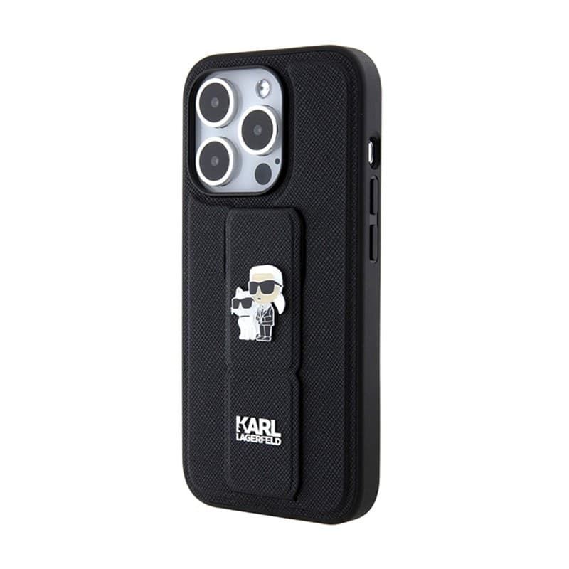 Karl Lagerfeld Gripstand Saffiano Karl & Choupette Pins - iPhone 13 Pro Case (black) - 2