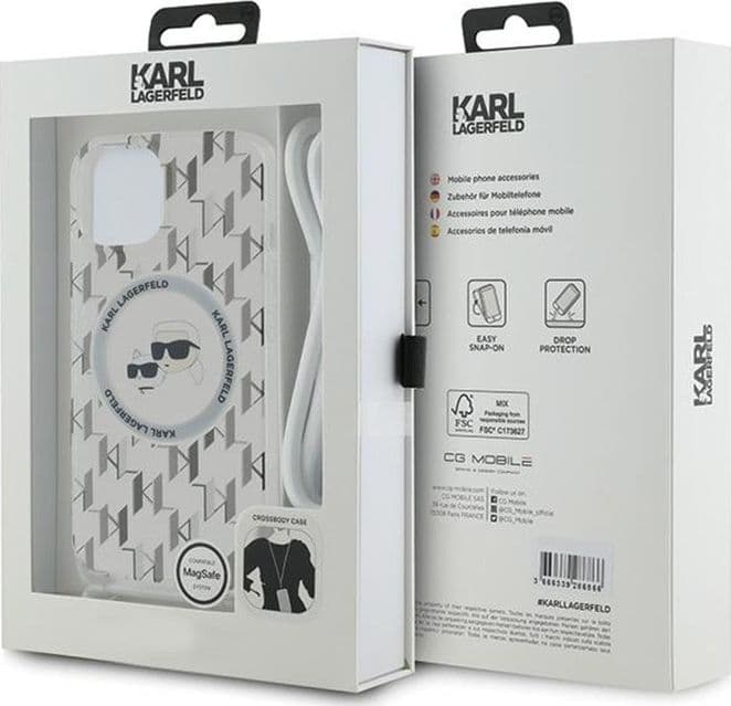 Karl Lagerfeld IML Crossbody Monogram Karl & Choupette Head MagSafe - iPhone 15 / 14 / 13 Case (Transparent) - 7